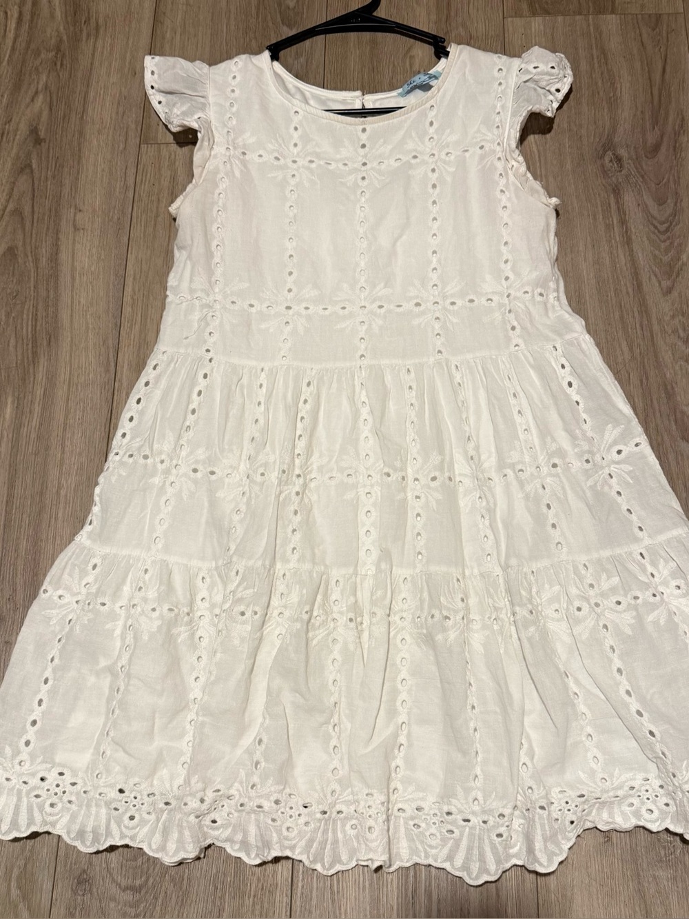 She + Sky White Eyelet Tiered Mini Dress with Flutter Sleeves